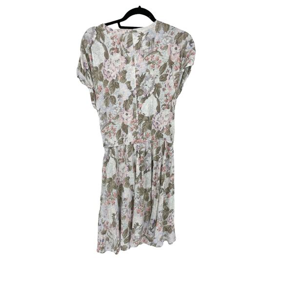 Rebecca Taylor Dress Womens Large Penelope Olive Pink Linen Floral Tie Front - Picture 4 of 7